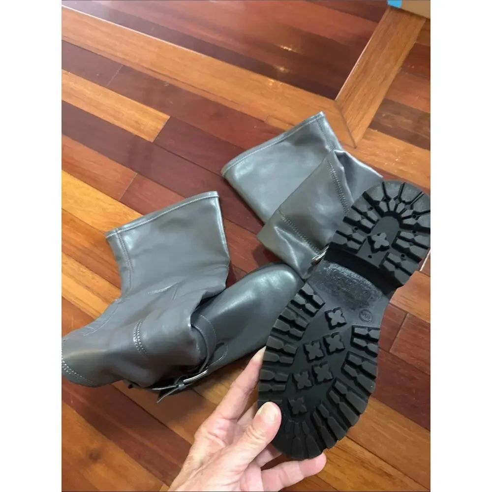 NEW GUESS Over the Knee Grey Boots Lug Sole Size 5 City Chic Frazer Tall Zip